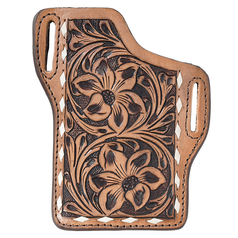 Hilason Western Stylish Floral Hand Tooled Genuine Leather Smartphone Cell Phone Holder - Uhorse