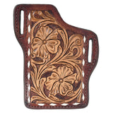 Brown leather wallet with tooled floral design - Uhorse
