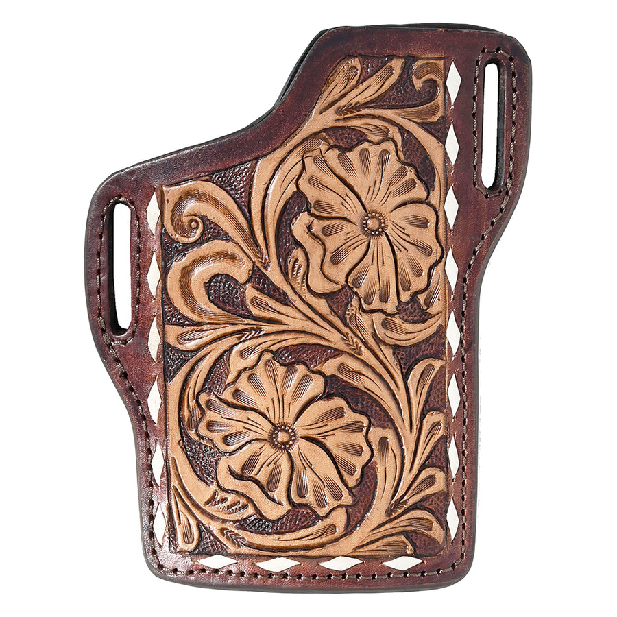 Hilason Western Stylish Floral Hand Tooled Genuine Leather Right Smartphone Cell Phone Holder - Uhorse