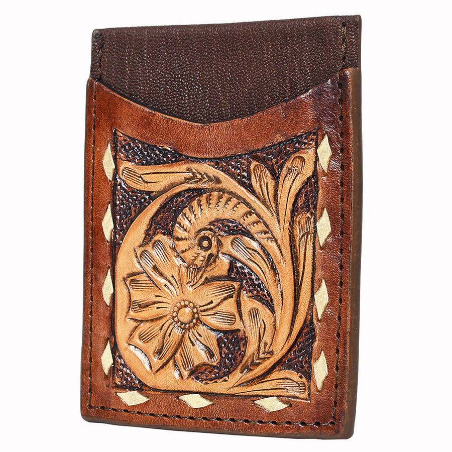 Hilason Western Floral Stylish Women and Men Hand Tooled Genuine Leather Card-Holder - Uhorse