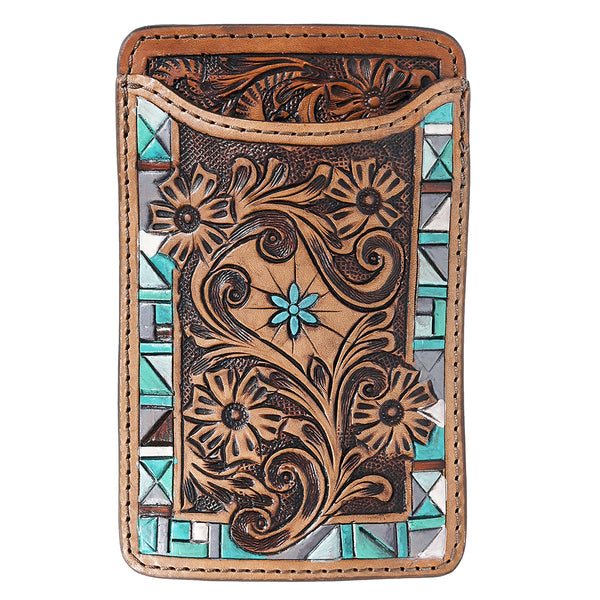 Hilason Western Stylish Floral Hand Tooled Genuine Leather Smartphone Cell Phone Holder - Uhorse