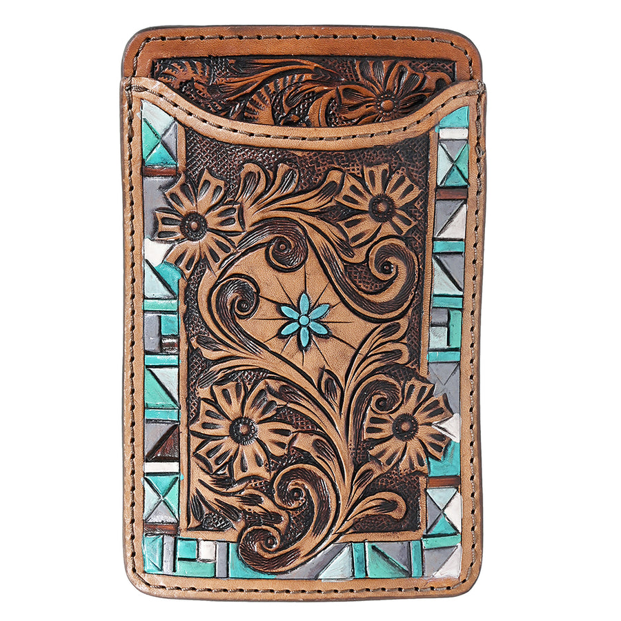 Hilason Western Stylish Floral Hand Tooled Genuine Leather Smartphone Cell Phone Holder - Uhorse