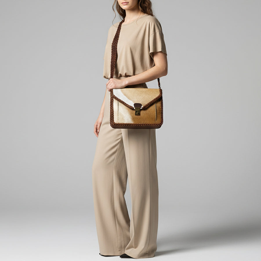 American Darling Cross body Bag Western Hair-On Cowhide Genuine Leather Handcrafted Purse with Braided Detail and YKK Zipper