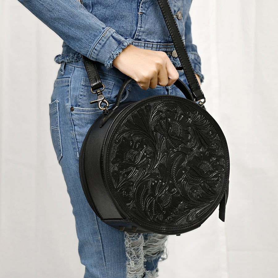 American Darling Western Leather Canteen Bag with Hand-Tooled Floral Detailing, Genuine Leather, Premium Craftsmanship, Everyday Carry Purse