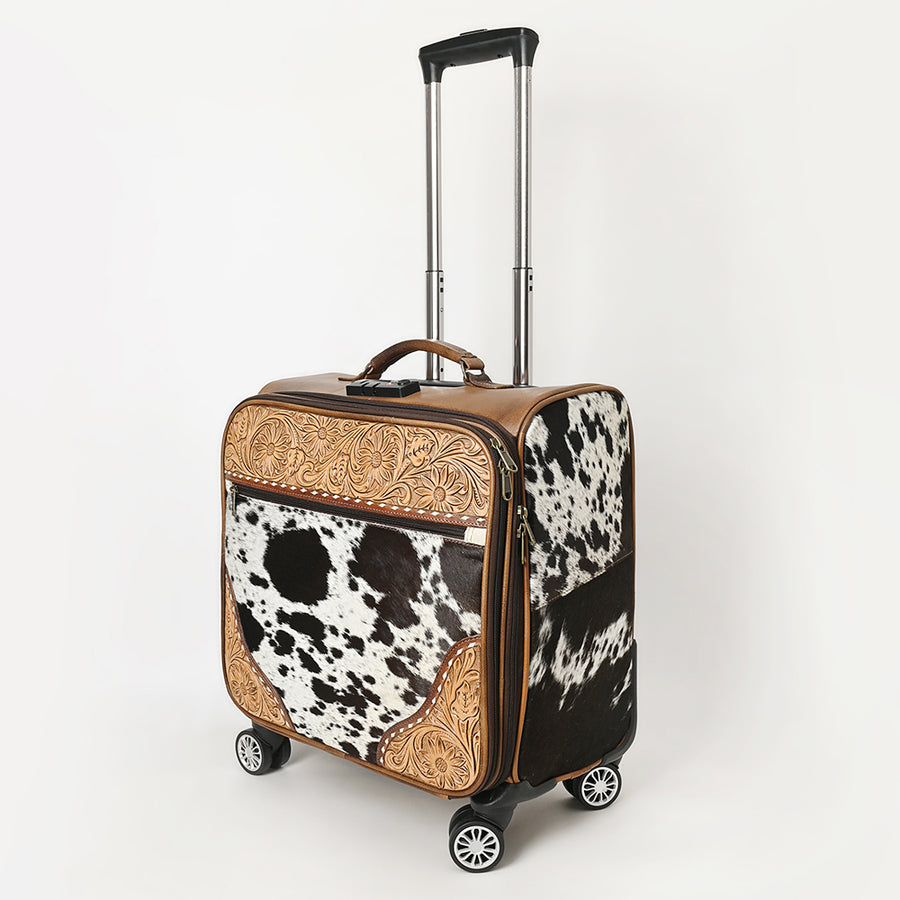 American Darling Hair-On Cowhide Western Trolley Bag - Genuine Leather Hand-Tooled Luggage - Uhorse