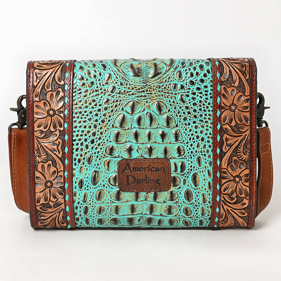 American Darling Western Crossbody Clutch Handcrafted from Tooled Leather & Crocodile Embossed | Multi-Textured Flap Bag
