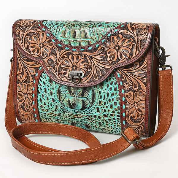 American Darling Crocodile Hand Tooled Leather Crossbody Clutch - Uhorse