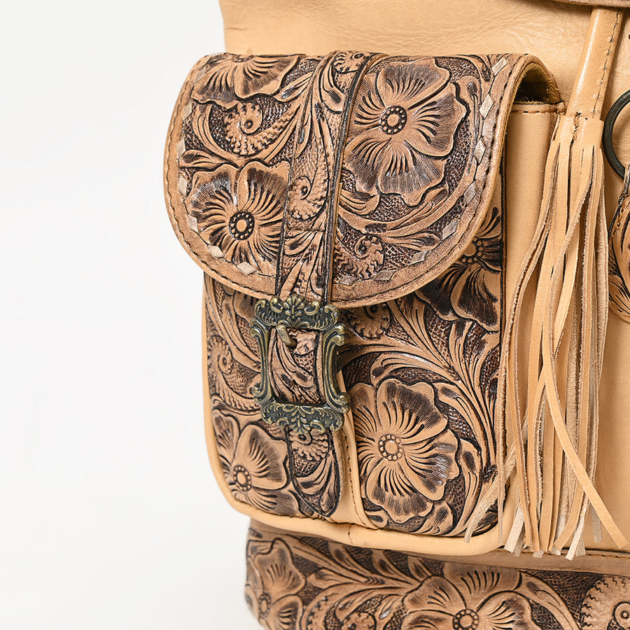 American Darling Western Backpack Handcrafted from Hand Tooled Genuine Leather | Floral Carved Flap & Dual Front Buckle Pockets