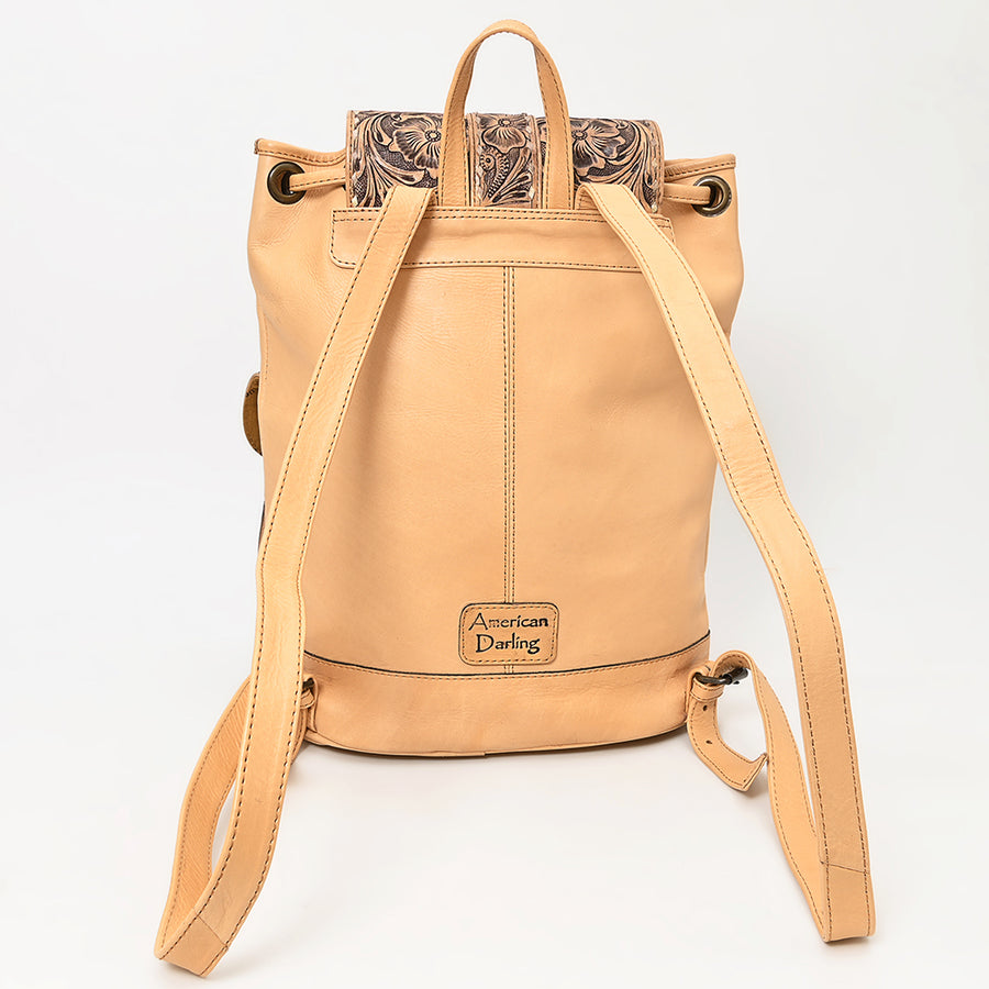 American Darling Western Backpack Handcrafted from Hand Tooled Genuine Leather | Floral Carved Flap & Dual Front Buckle Pockets