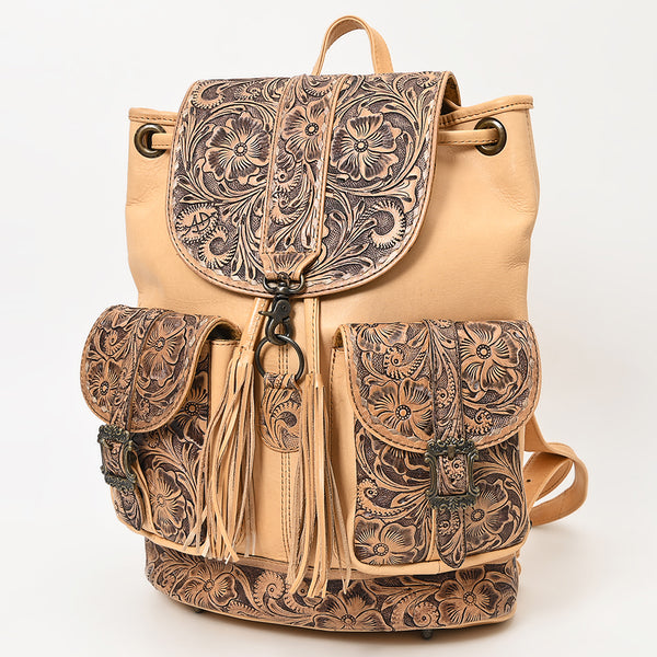 American Darling Hand Tooled Leather Backpack | Floral Carved Travel Bag - Uhorse