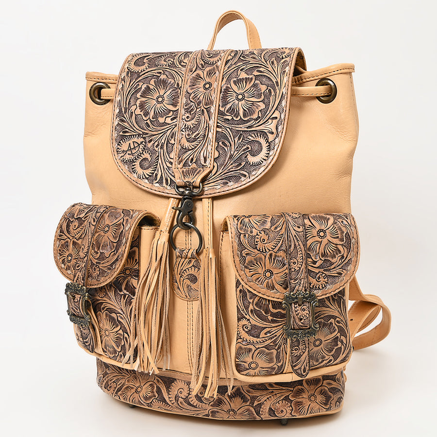 American Darling Hand Tooled Leather Backpack | Floral Carved Travel Bag - Uhorse