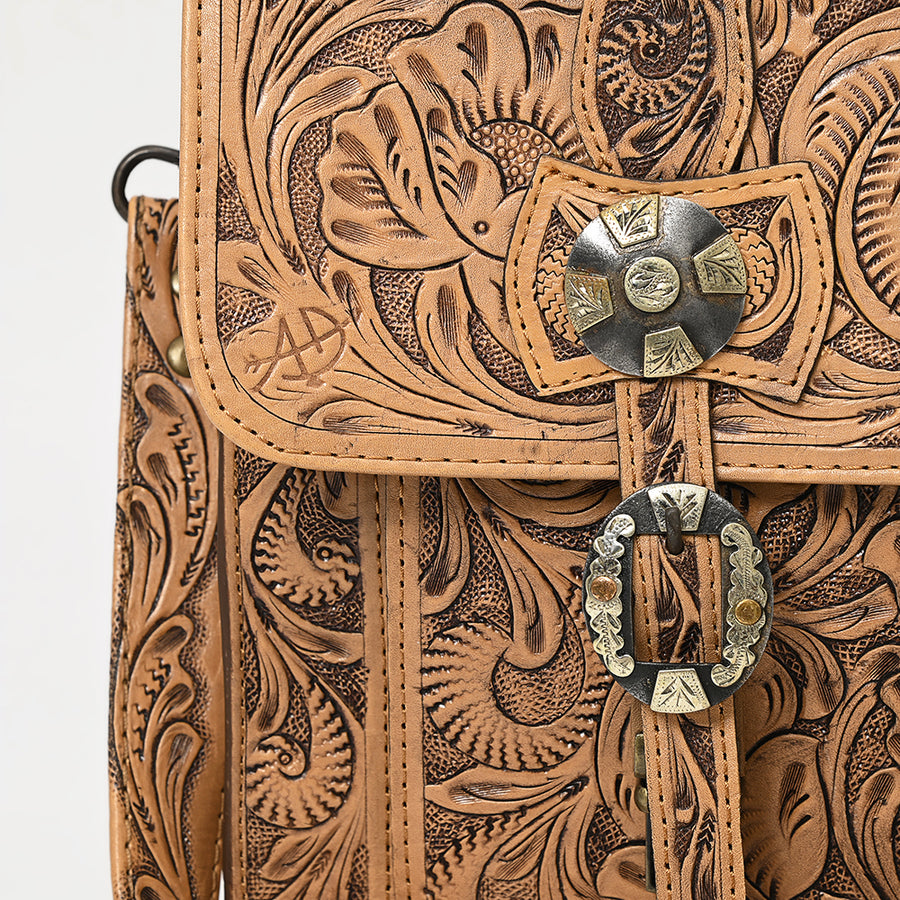 American Darling Western Laptop Briefcase Handcrafted from Hand Tooled Genuine Leather | Floral Carved Flap & Basketweave Body