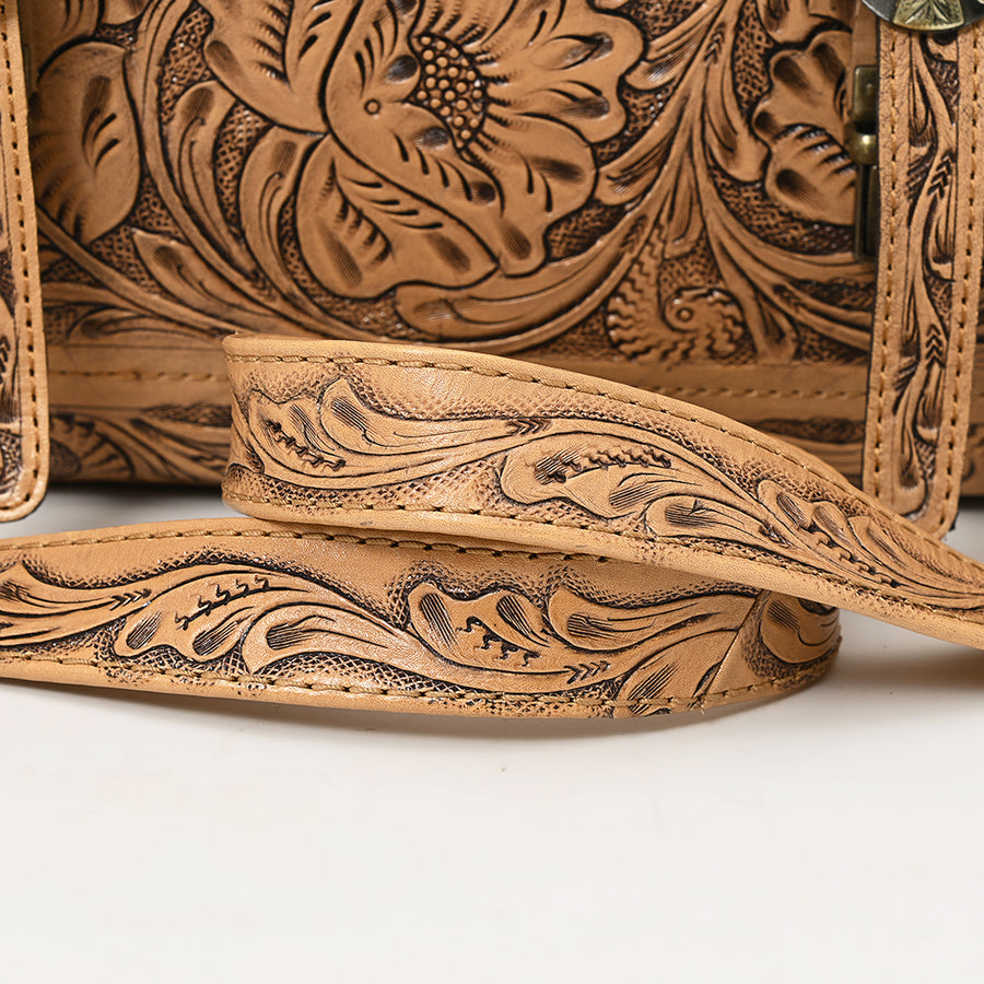 American Darling Western Laptop Briefcase Handcrafted from Hand Tooled Genuine Leather | Floral Carved Flap & Basketweave Body