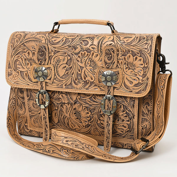 American Darling Tooled Leather Briefcase | Floral Carved Messenger Bag - Uhorse