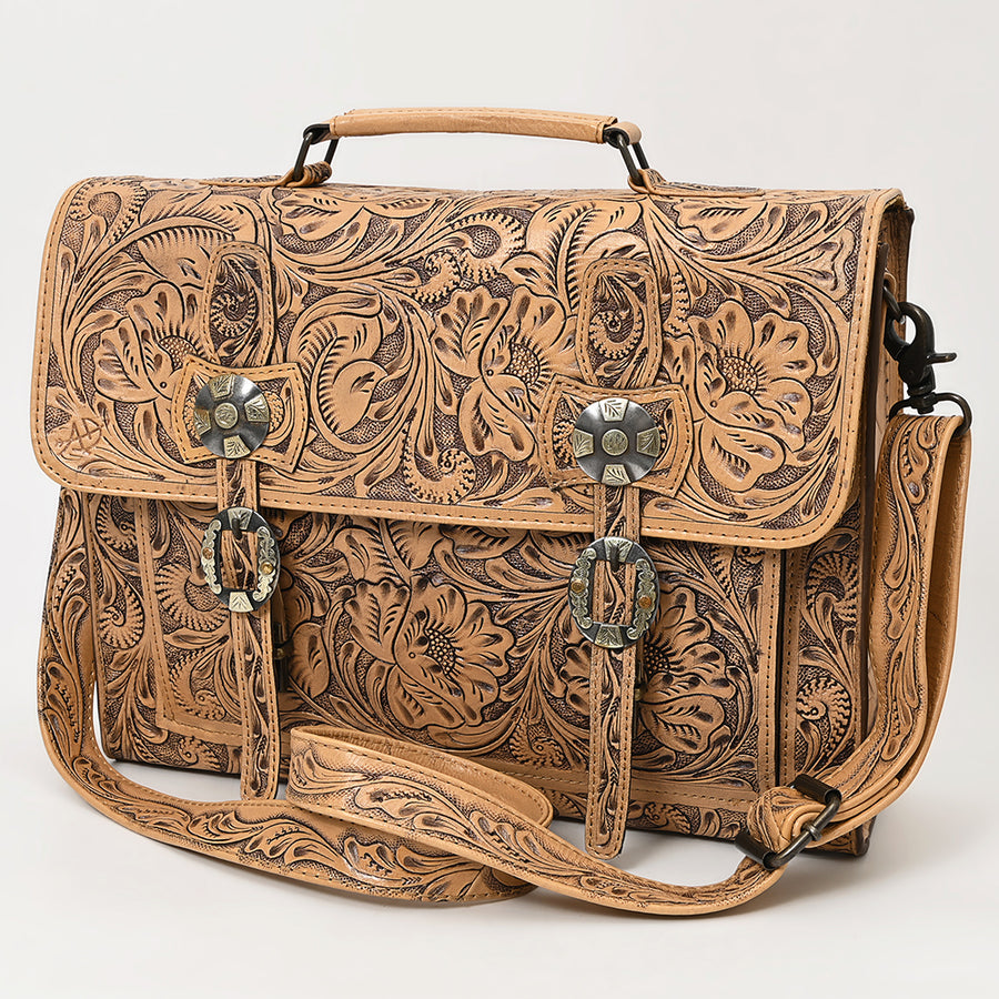 American Darling Tooled Leather Briefcase | Floral Carved Messenger Bag - Uhorse