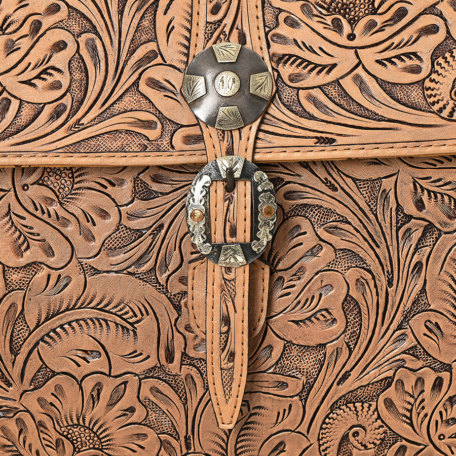 American Darling Western Laptop Briefcase Handcrafted from Hand Tooled Genuine Leather | Floral Carved & Concho Accent Work Bag
