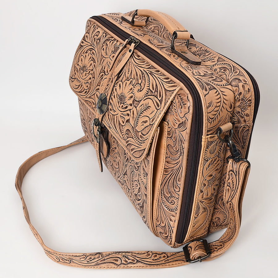 American Darling Western Laptop Briefcase Handcrafted from Hand Tooled Genuine Leather | Floral Carved & Concho Accent Work Bag