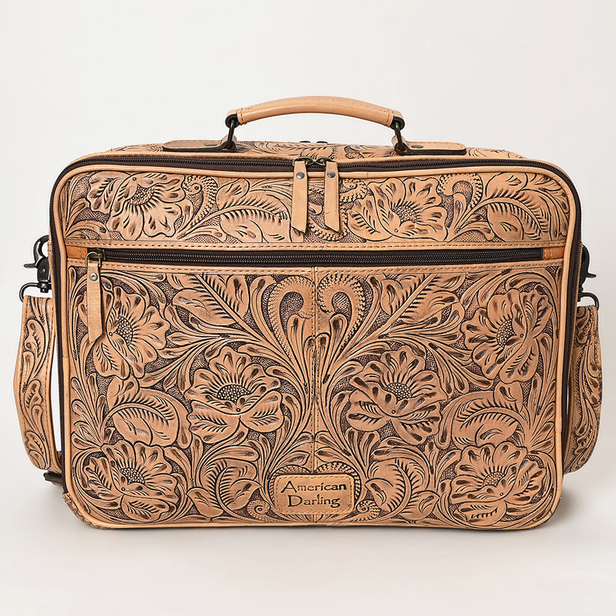 American Darling Western Laptop Briefcase Handcrafted from Hand Tooled Genuine Leather | Floral Carved & Concho Accent Work Bag