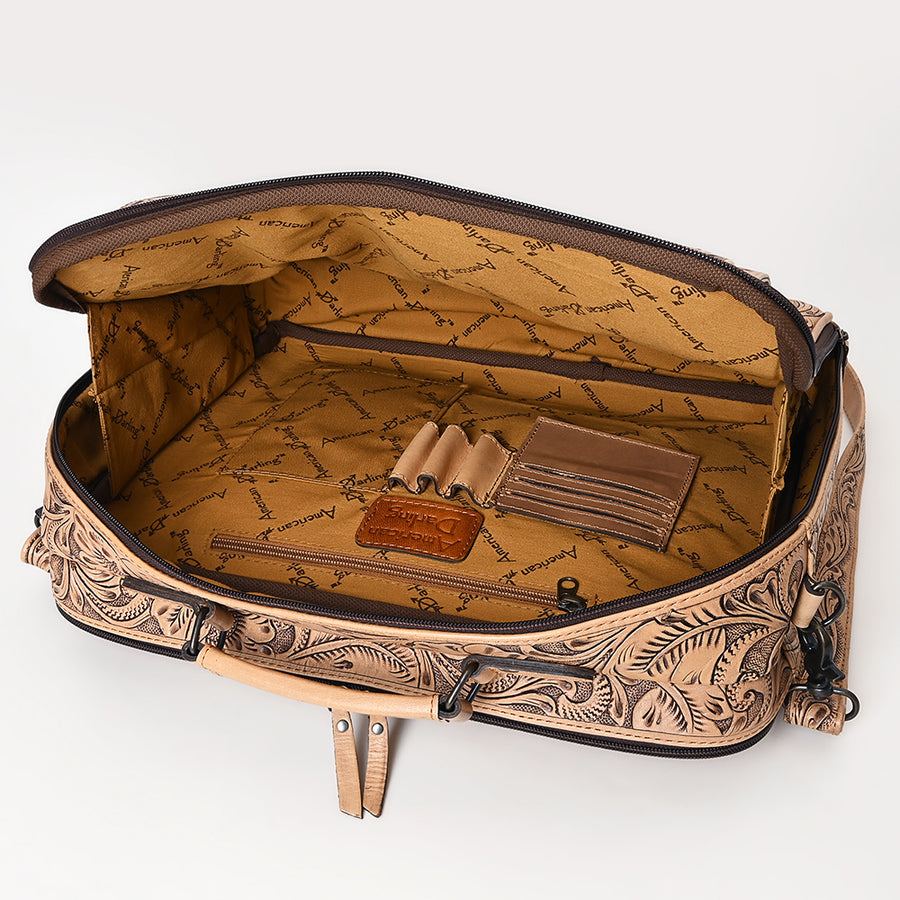 American Darling Western Laptop Briefcase Handcrafted from Hand Tooled Genuine Leather | Floral Carved & Concho Accent Work Bag