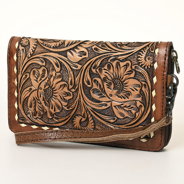 American Darling Tooled Leather Wallet | Floral Buckstitch Wristlet - Uhorse