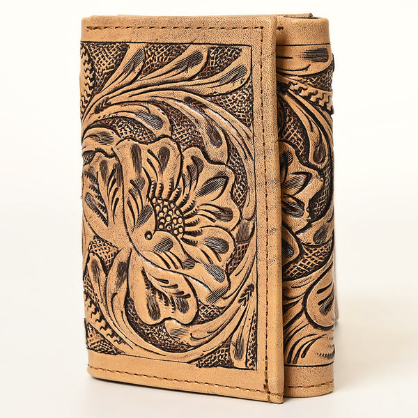 American Darling Hand Tooled Leather Trifold Wallet | Floral Carved Purse - Uhorse