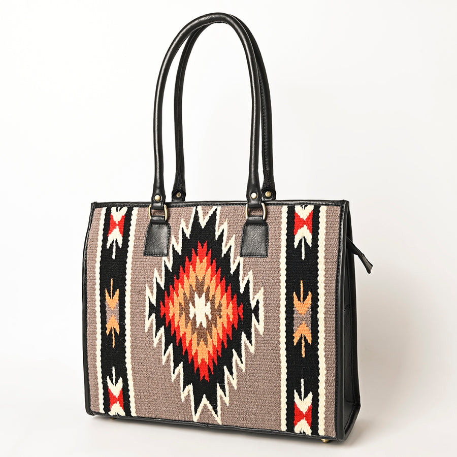 American Darling Hand Woven Saddle Blanket and Leather Western Tote Bag - Uhorse