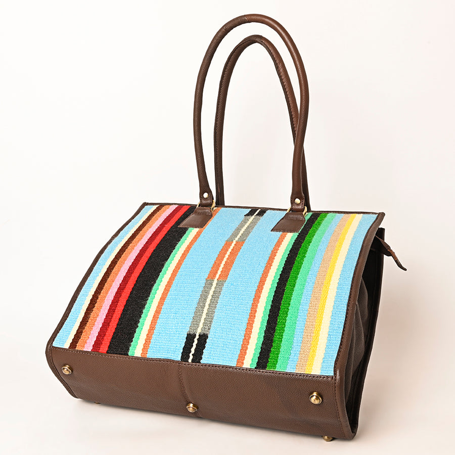 American Darling Hand Woven Saddle Blanket Tote Bag Vegetable-Tanned Genuine Leather Western Purse with YKK Zipper