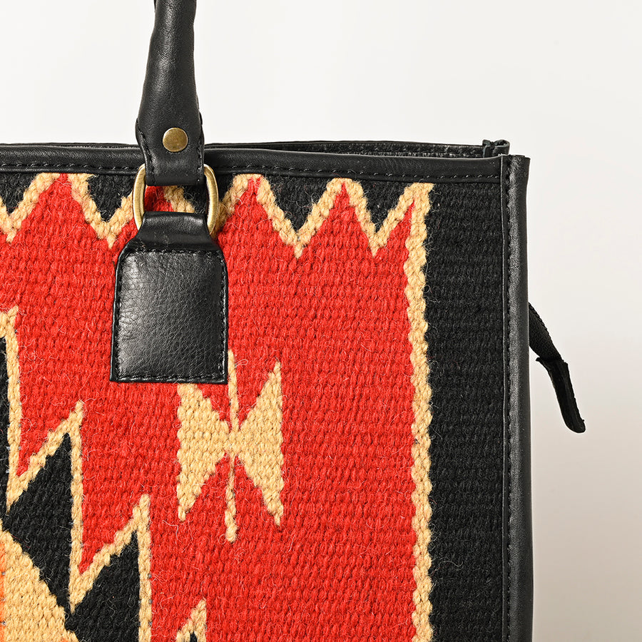 American Darling Hand Woven Saddle Blanket Tote Bag Vegetable-Tanned Genuine Leather Western Purse with YKK Zipper