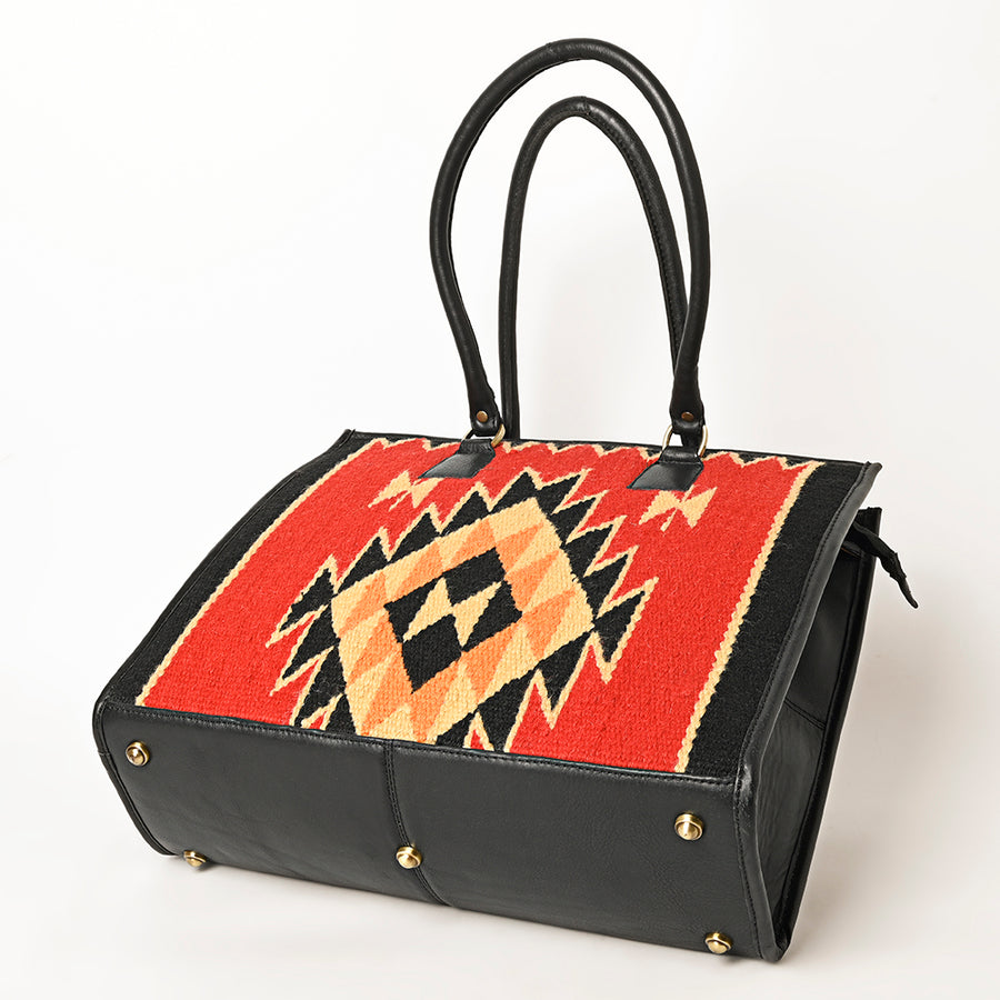 American Darling Hand Woven Saddle Blanket Tote Bag Vegetable-Tanned Genuine Leather Western Purse with YKK Zipper