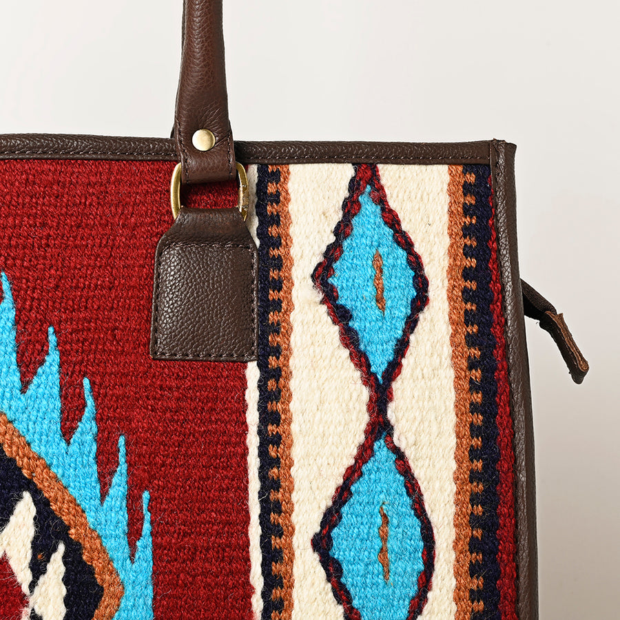 American Darling Hand Woven Saddle Blanket Tote Bag Vegetable-Tanned Genuine Leather Western Purse with YKK Zipper
