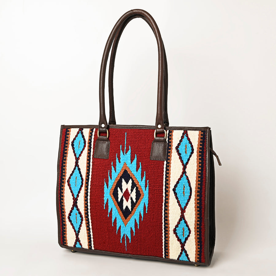 American Darling Hand Woven Saddle Blanket and Leather Western Tote Bag - Uhorse