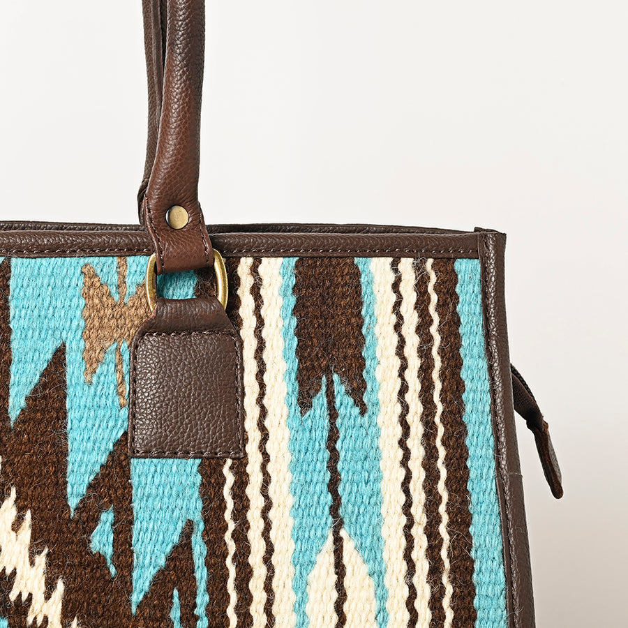 American Darling Hand Woven Saddle Blanket Tote Bag Vegetable-Tanned Genuine Leather Western Purse with YKK Zipper