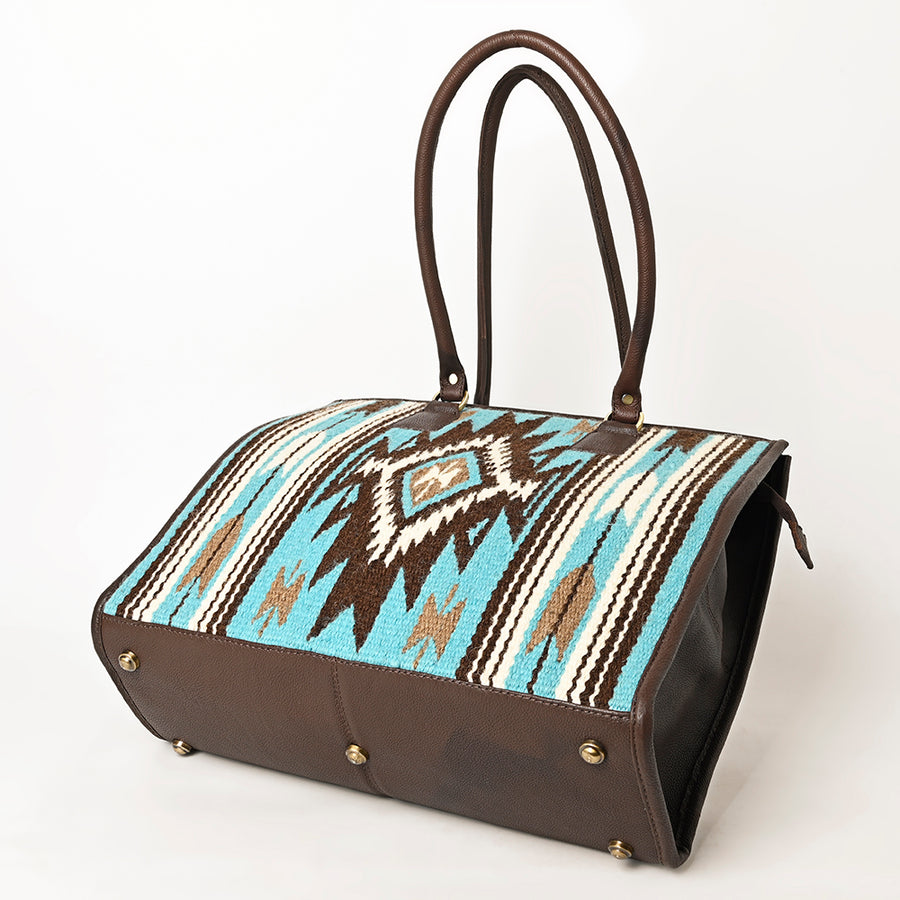 American Darling Hand Woven Saddle Blanket Tote Bag Vegetable-Tanned Genuine Leather Western Purse with YKK Zipper