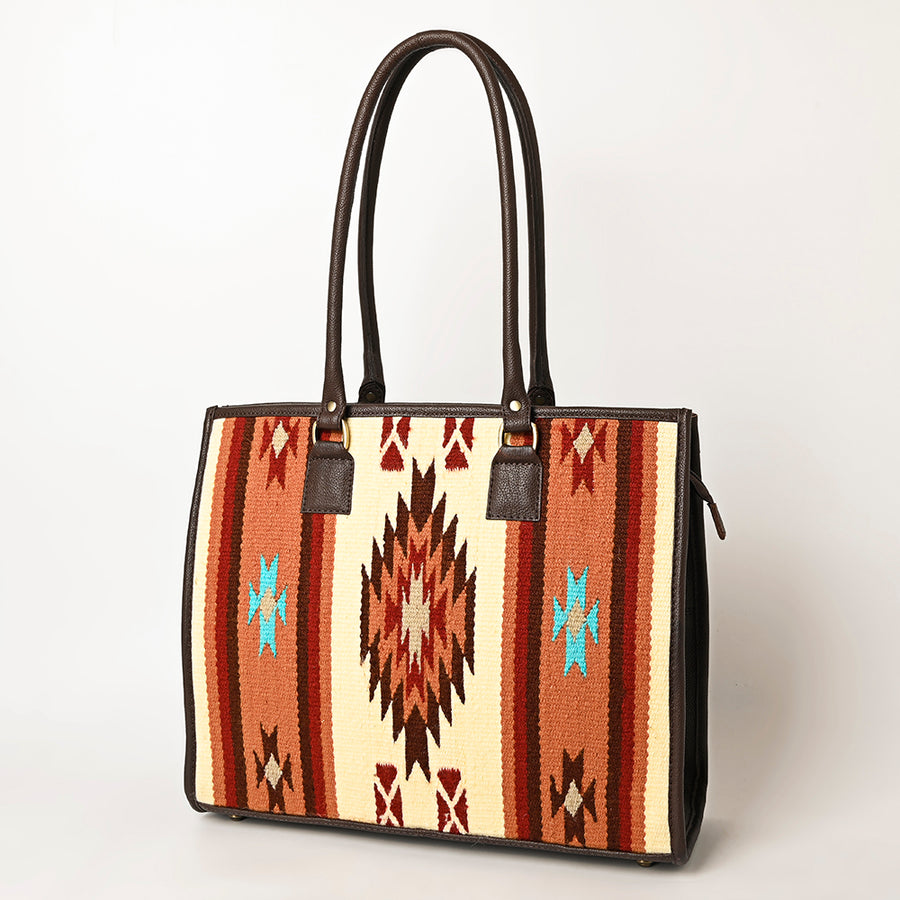 American Darling Hand Woven Saddle Blanket and Leather Western Tote Bag - Uhorse