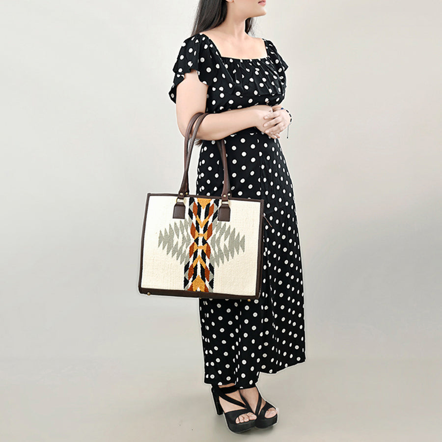 American Darling Hand Woven Saddle Blanket Tote Bag Vegetable-Tanned Genuine Leather Western Purse with YKK Zipper