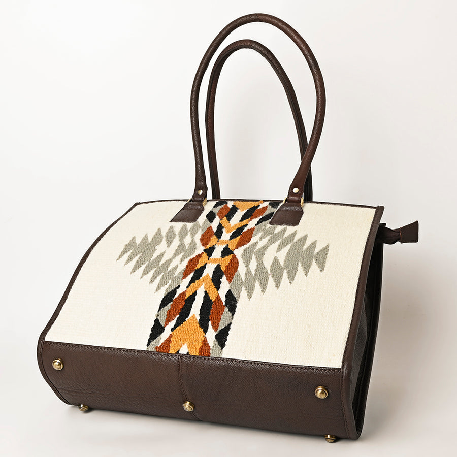 American Darling Hand Woven Saddle Blanket Tote Bag Vegetable-Tanned Genuine Leather Western Purse with YKK Zipper