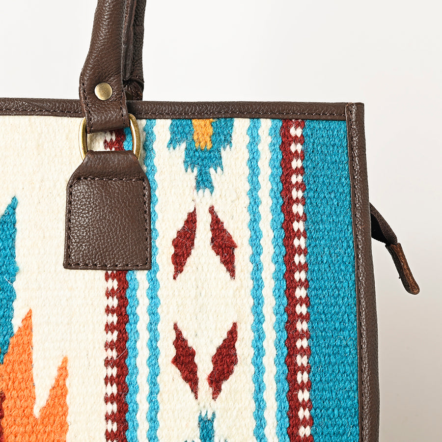 American Darling Hand Woven Saddle Blanket Tote Bag Vegetable-Tanned Genuine Leather Western Purse with YKK Zipper