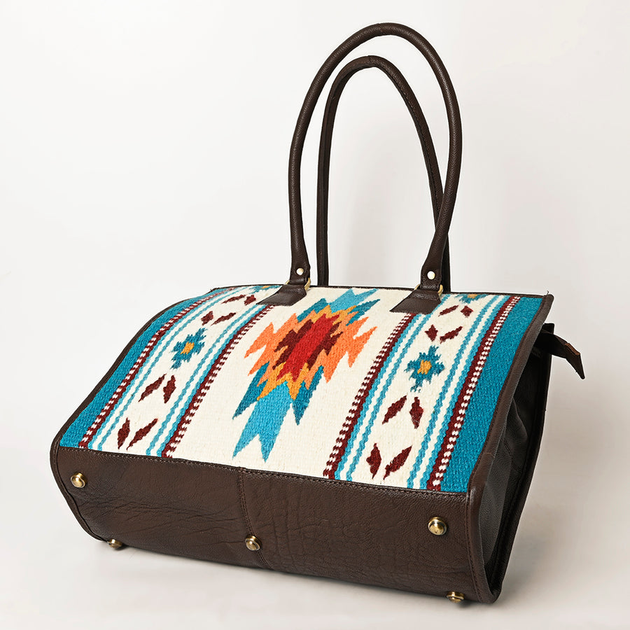 American Darling Hand Woven Saddle Blanket Tote Bag Vegetable-Tanned Genuine Leather Western Purse with YKK Zipper