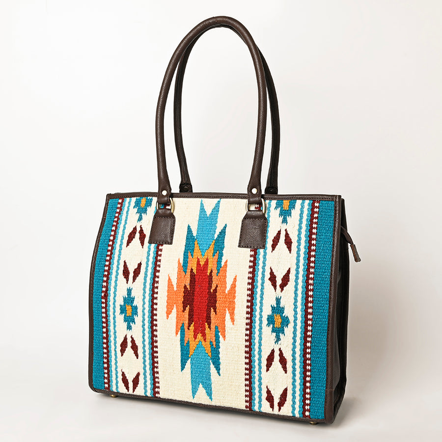 American Darling Hand Woven Saddle Blanket and Leather Western Tote Bag - Uhorse