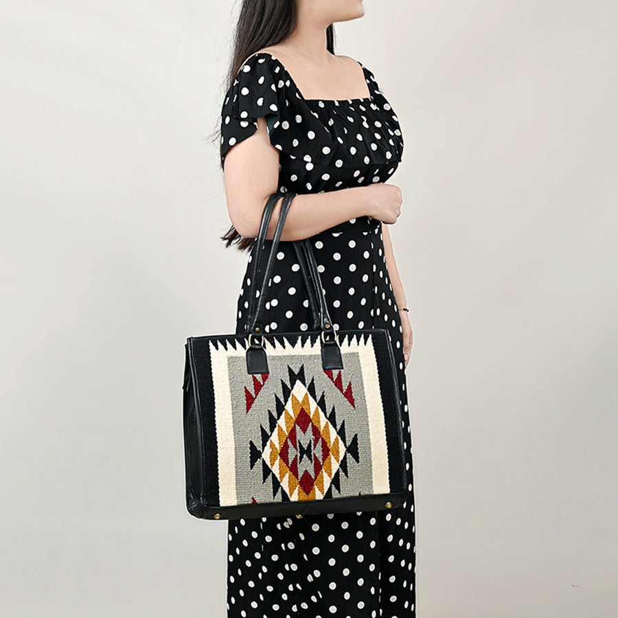 American Darling Hand Woven Saddle Blanket Tote Bag Vegetable-Tanned Genuine Leather Western Purse with YKK Zipper