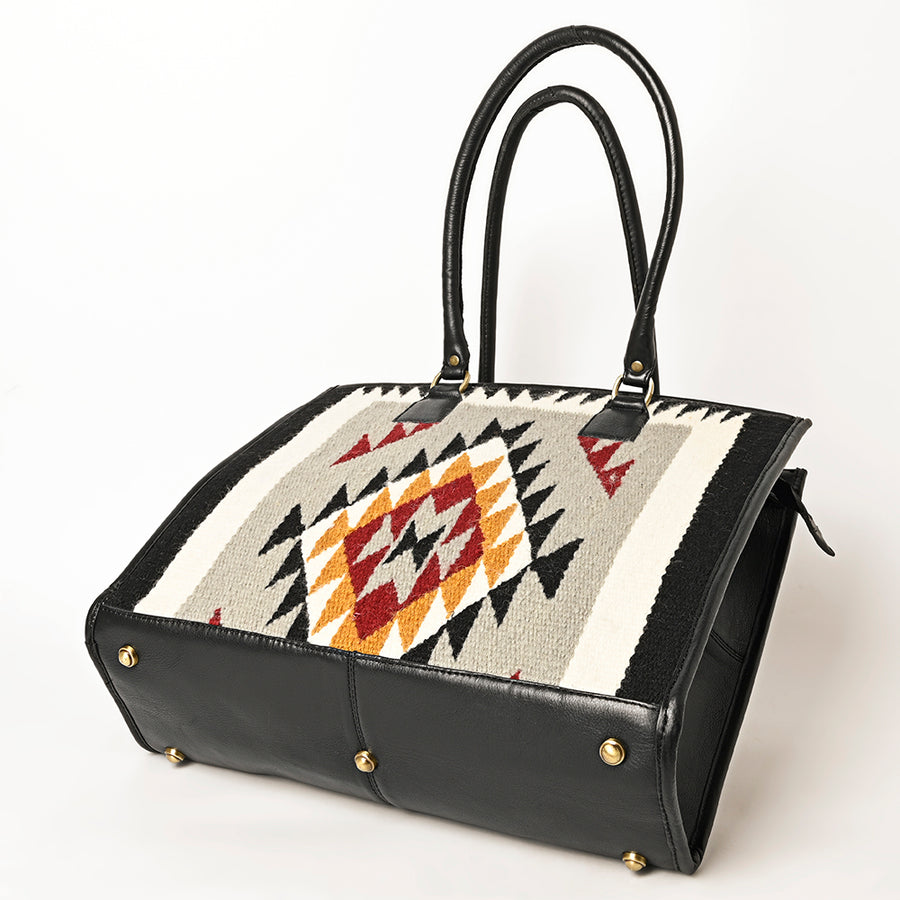 American Darling Hand Woven Saddle Blanket Tote Bag Vegetable-Tanned Genuine Leather Western Purse with YKK Zipper