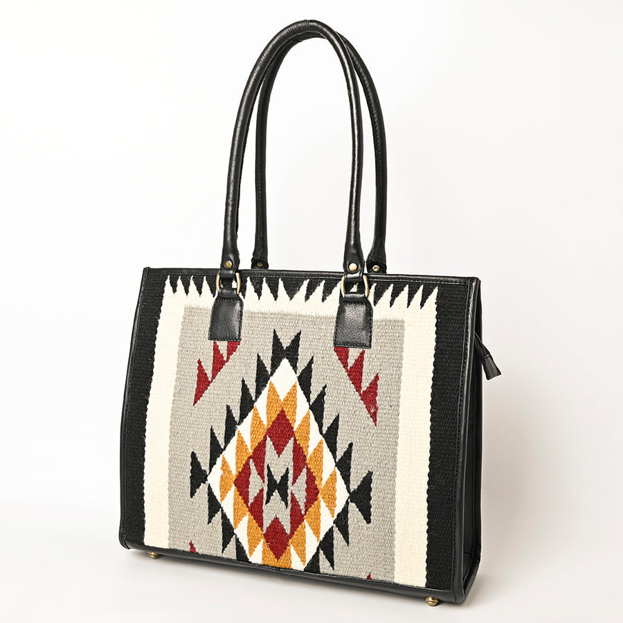 American Darling Hand Woven Saddle Blanket and Leather Western Tote Bag - Uhorse