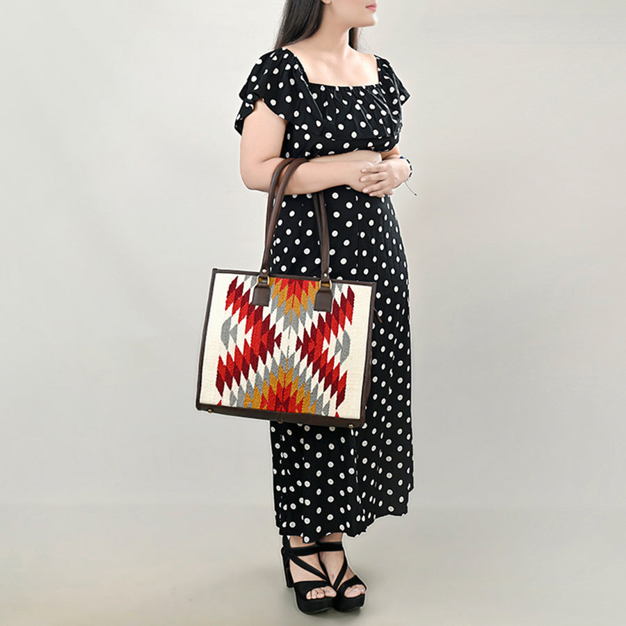 American Darling Hand Woven Saddle Blanket Tote Bag Vegetable-Tanned Genuine Leather Western Purse with YKK Zipper