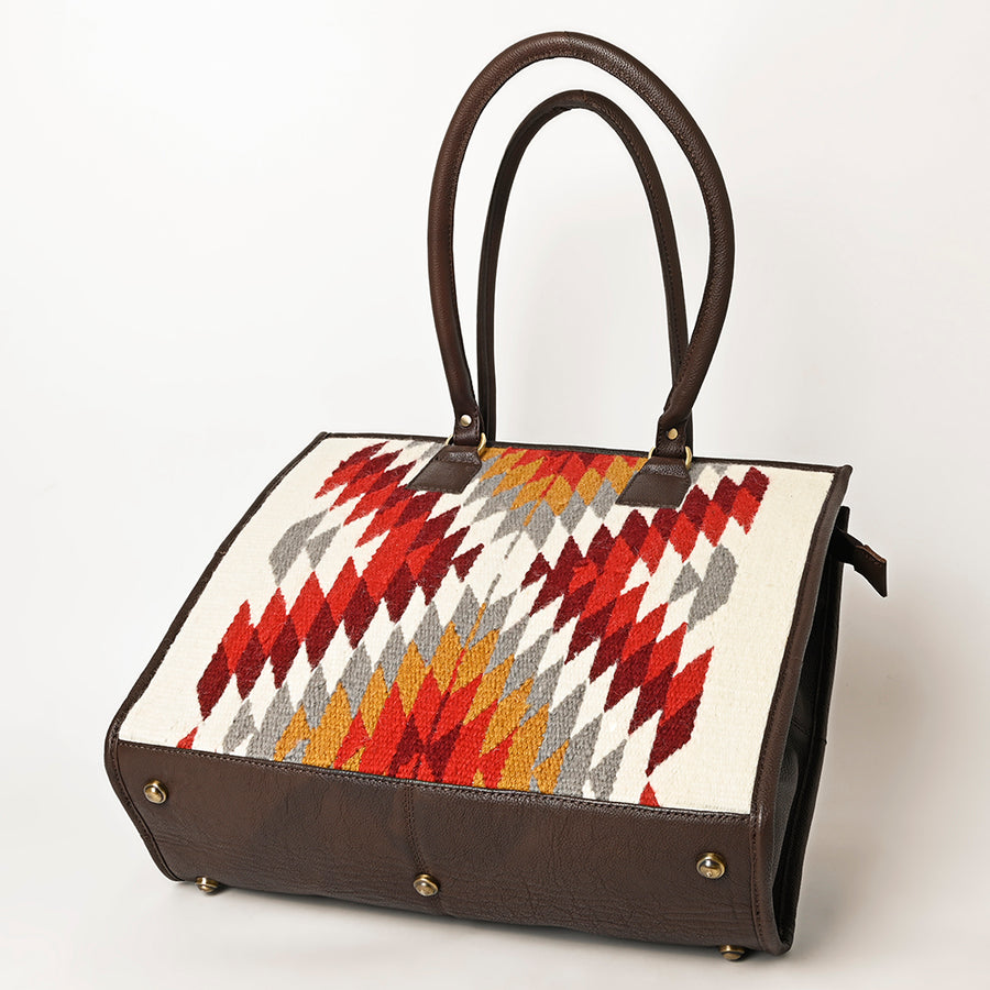 American Darling Hand Woven Saddle Blanket Tote Bag Vegetable-Tanned Genuine Leather Western Purse with YKK Zipper