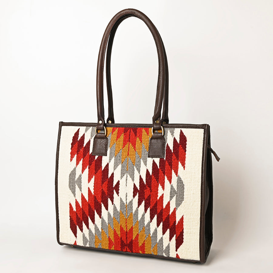 American Darling Hand Woven Saddle Blanket and Leather Western Tote Bag - Uhorse