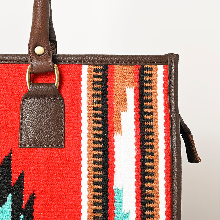 American Darling Hand Woven Saddle Blanket Tote Bag Vegetable-Tanned Genuine Leather Western Purse with YKK Zipper