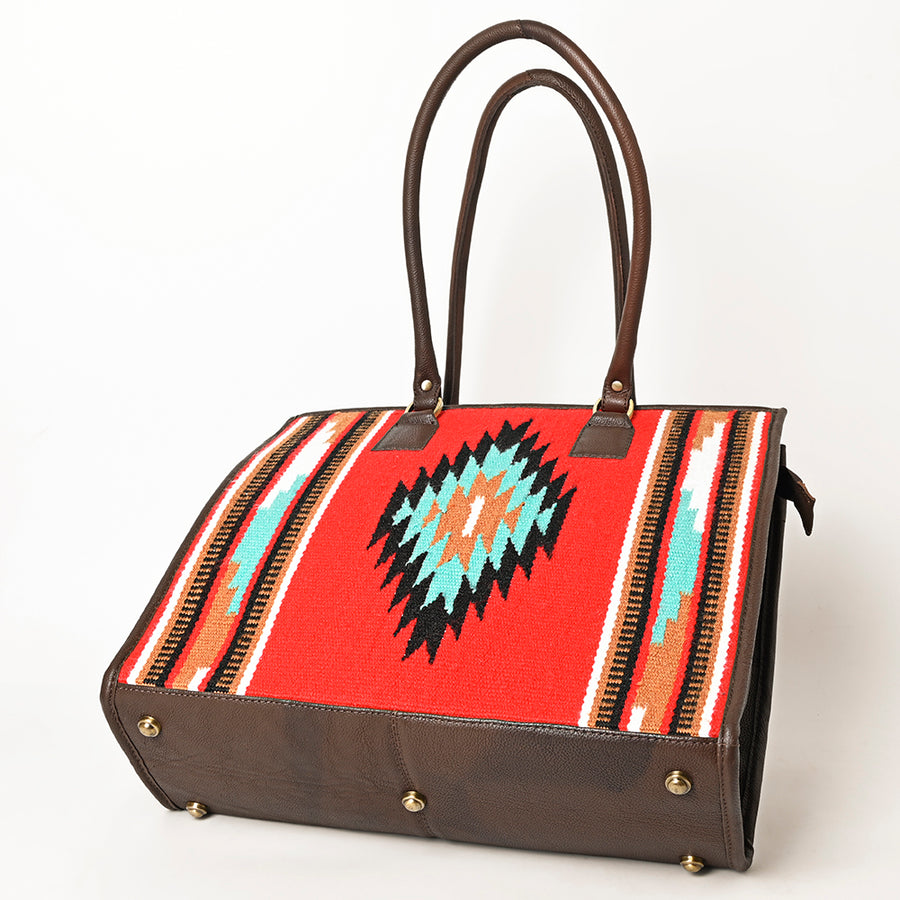 American Darling Hand Woven Saddle Blanket Tote Bag Vegetable-Tanned Genuine Leather Western Purse with YKK Zipper
