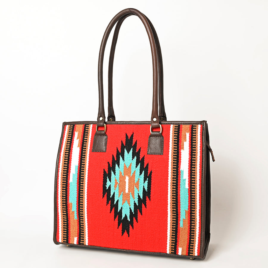 American Darling Hand Woven Saddle Blanket and Leather Western Tote Bag - Uhorse