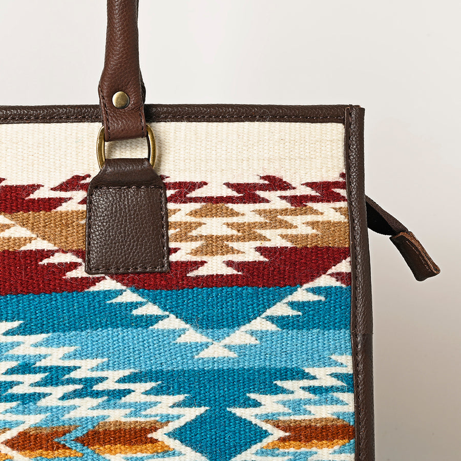 American Darling Hand Woven Saddle Blanket Tote Bag Vegetable-Tanned Genuine Leather Western Purse with YKK Zipper