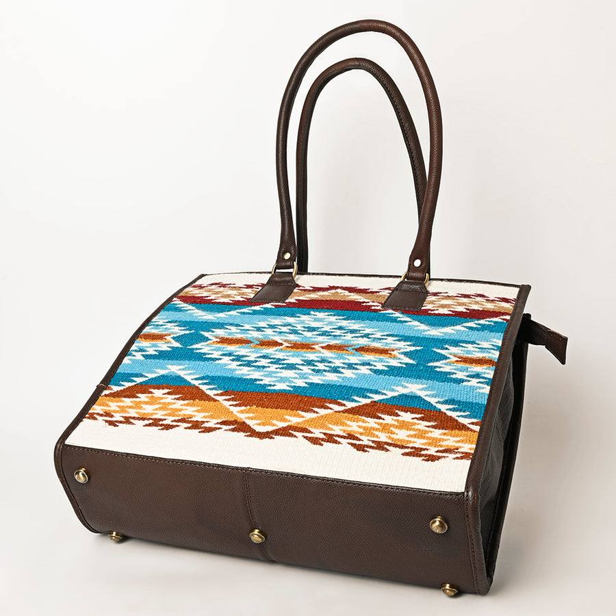 American Darling Hand Woven Saddle Blanket Tote Bag Vegetable-Tanned Genuine Leather Western Purse with YKK Zipper
